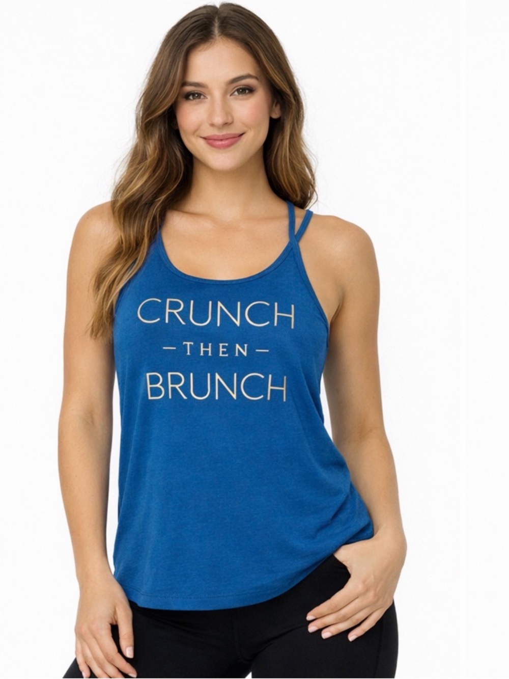 Live Love Dream “Crunch Then Brunch” Blue Scoop Neck Tank Top | Size S
